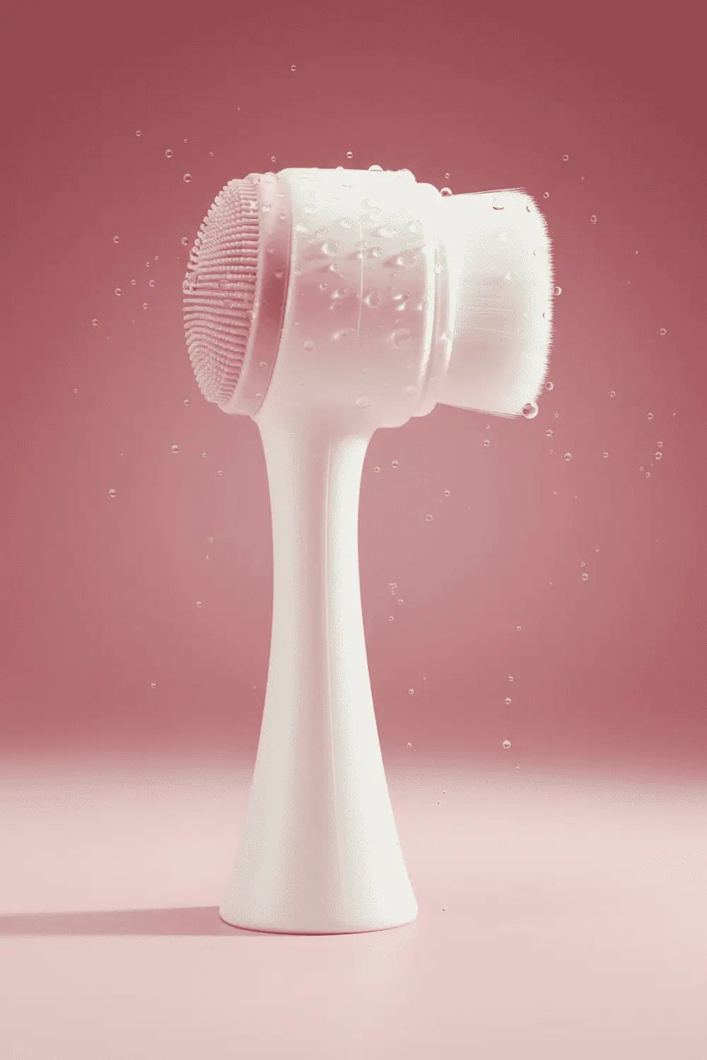 "New Magna SilkCleanse Pro 2-in-1 Silicone Face Brush - Pink, showing silicone cleansing side and soft fiber bristle side"