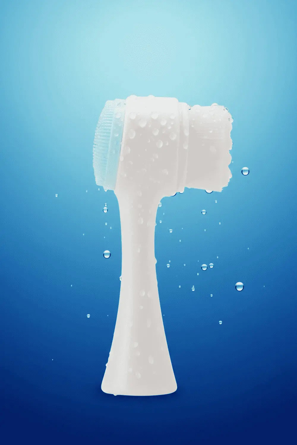 "New Magna SilkCleanse Pro 2-in-1 Silicone Face Brush - Blue, showing silicone cleansing side and soft fiber bristle side"