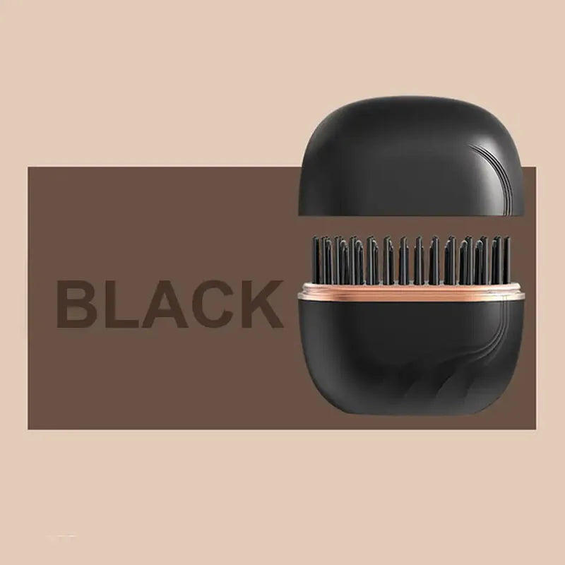 Black hairbrush with 'BLACK' label on a beige background
