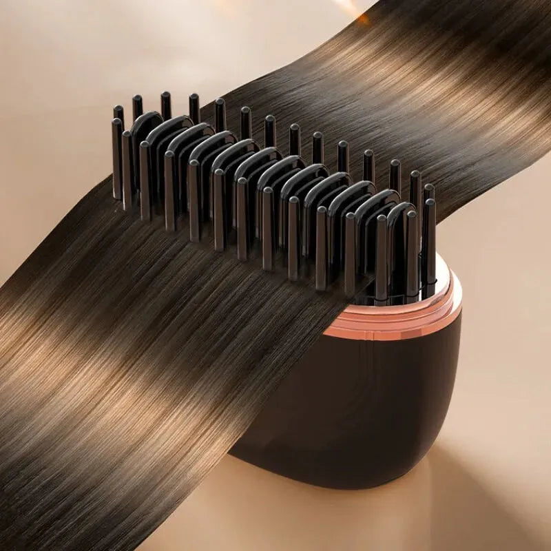 Hair extension with a black comb on a beige background