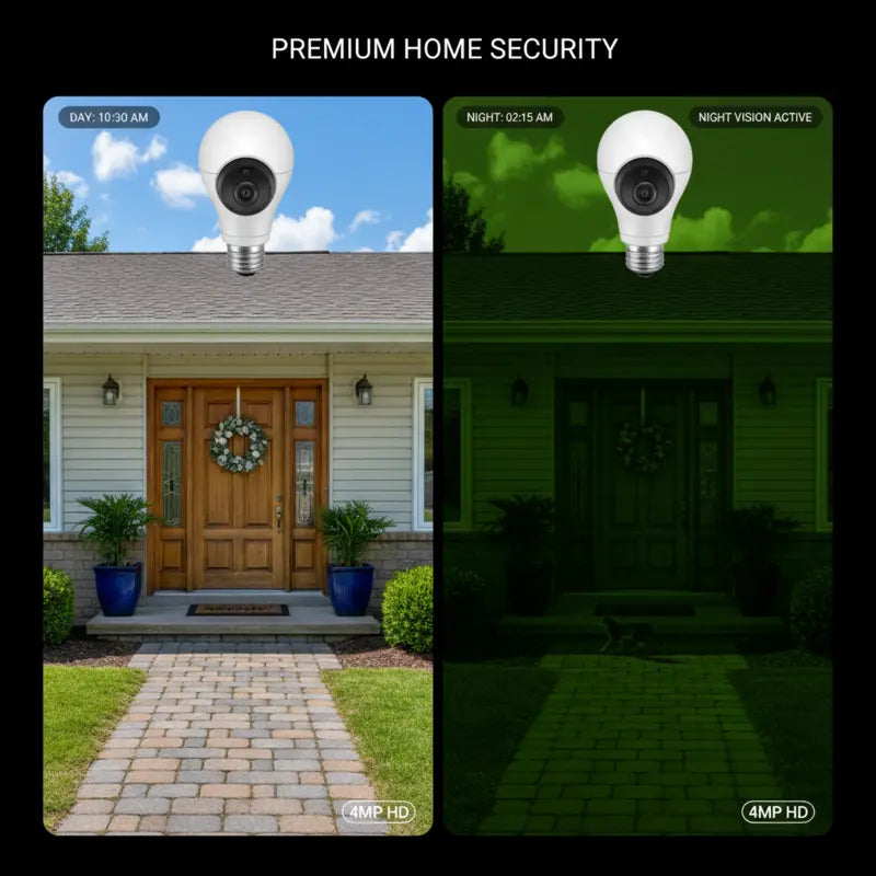 New Magna SecureGlow Pro day and night vision comparison showing 4MP HD quality - premium 24/7 home security monitoring