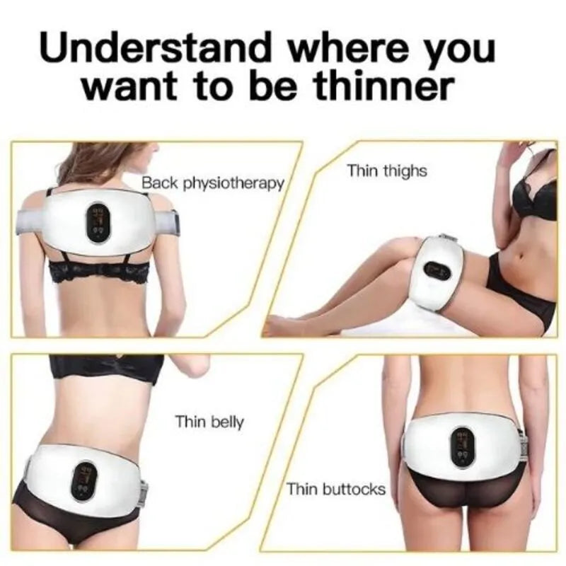 Body contouring belt with labeled areas for different body parts on a white background.