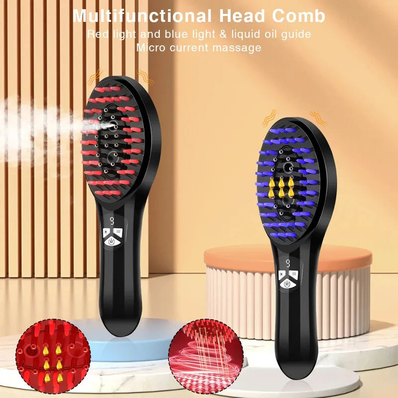 Multifunctional head comb with red and blue lights on a beige background