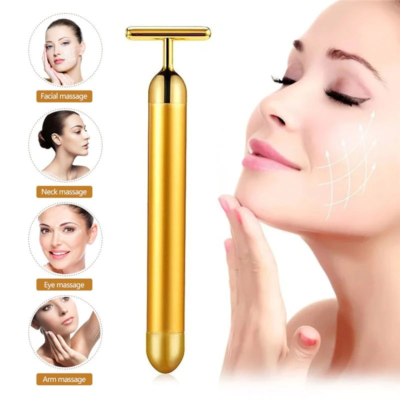 New Magna GlowLux Pro - 24K Gold T-Bar Facial Roller with Energizing Vibration Technology