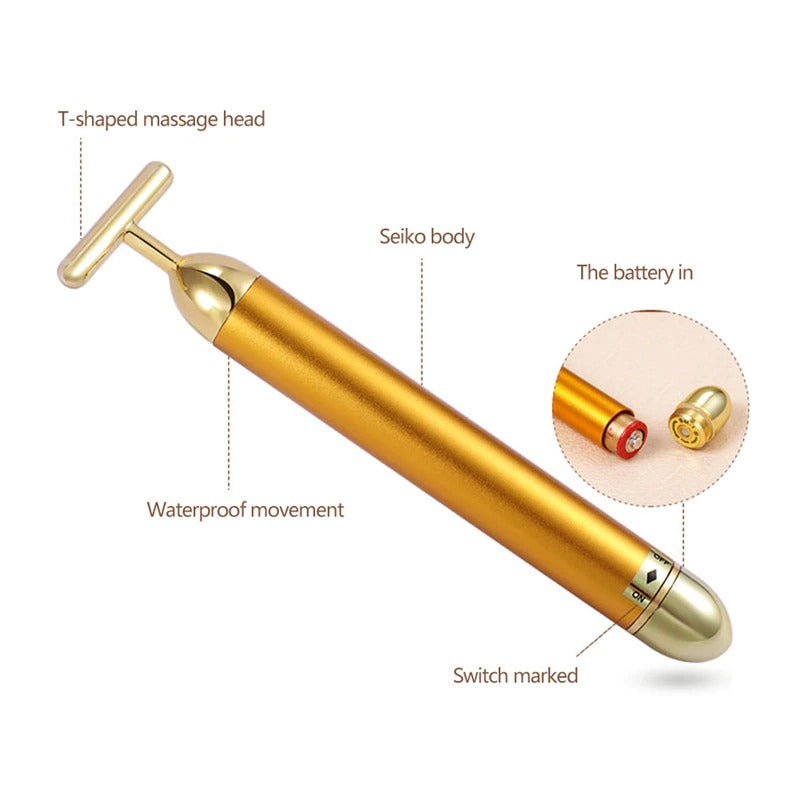 New Magna GlowLux Pro - 24K Gold T-Bar Facial Roller with Energizing Vibration Technology