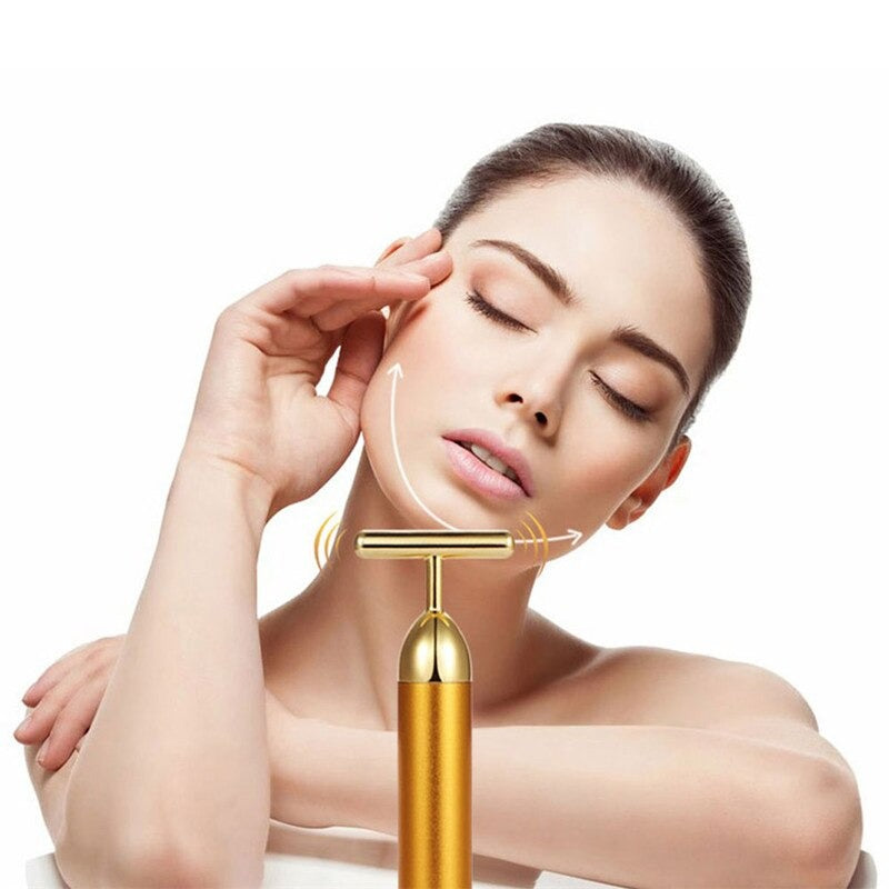 New Magna GlowLux Pro - 24K Gold T-Bar Facial Roller with Energizing Vibration Technology