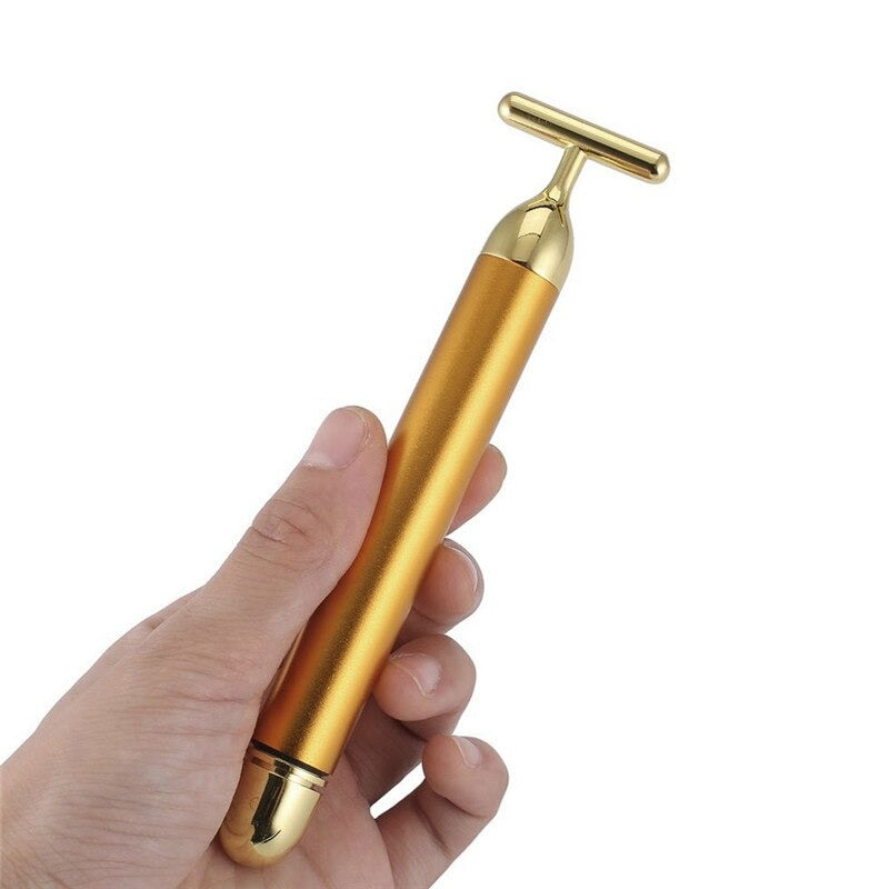 New Magna GlowLux Pro - 24K Gold T-Bar Facial Roller with Energizing Vibration Technology