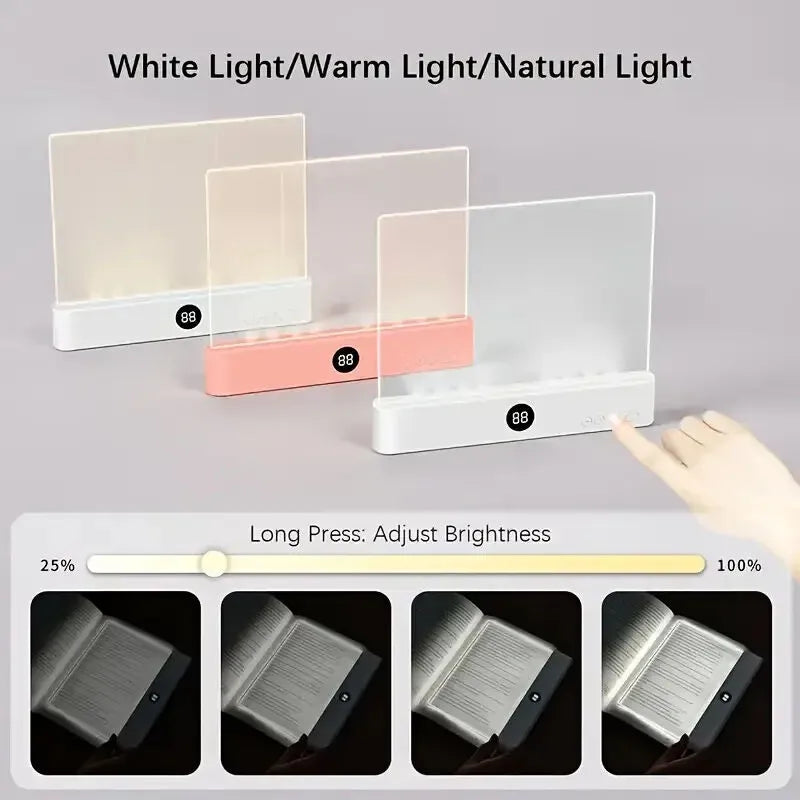 Light therapy lamp with color options and brightness control on a gray background