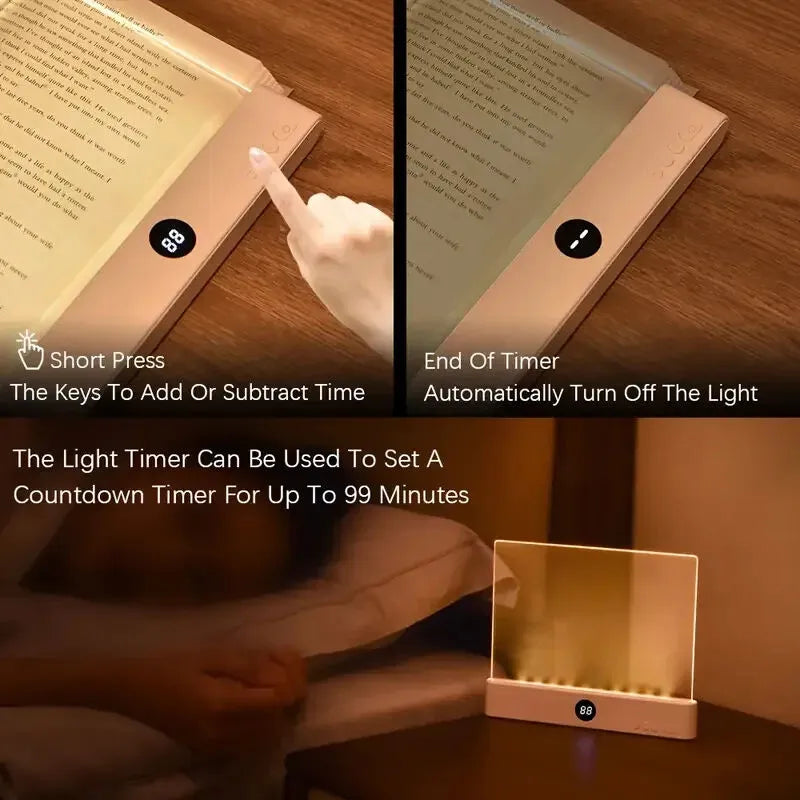 Light timer being used on a book with text instructions displayed.