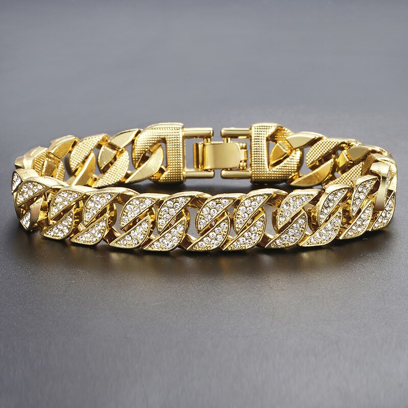 "New Magna Miami Gold Curb Cuban Bracelet Pro - Premium gold-plated Cuban link chain bracelet with curb design, luxury jewelry accessory for men and women featuring durable construction and polished finish for everyday wear or special occasions."