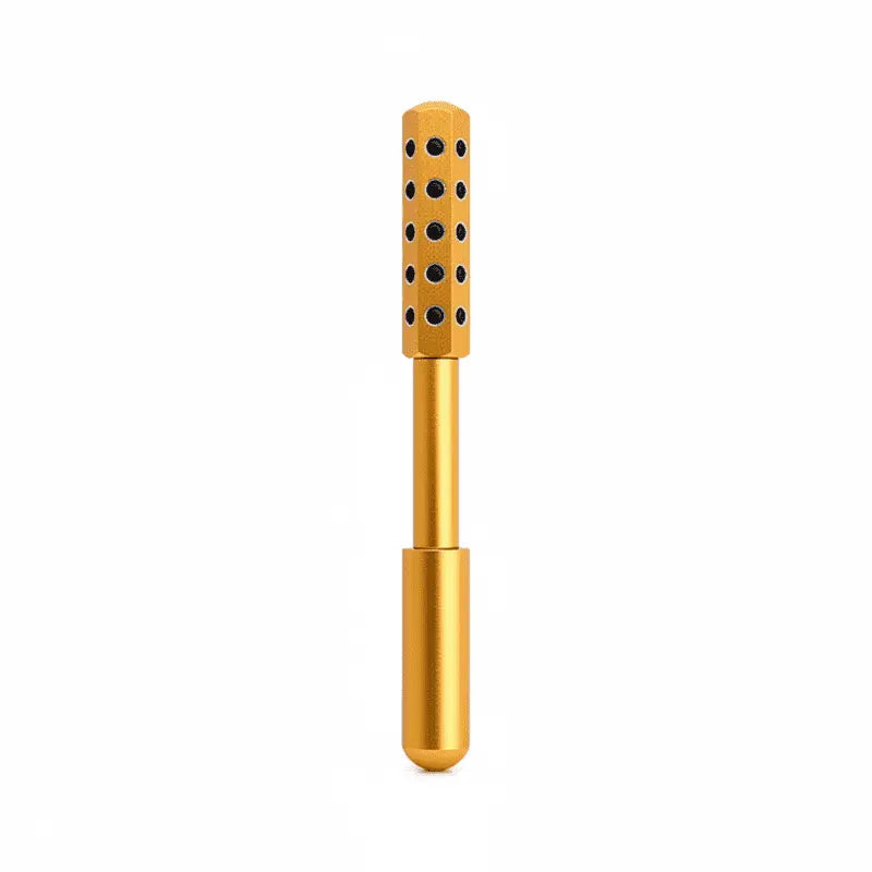 New Magna GermaBelle Roller Pro - Germanium Beauty Face Roller - Gold variant solo product shot on white background showing full roller with germanium ball inlay head and ergonomic handle