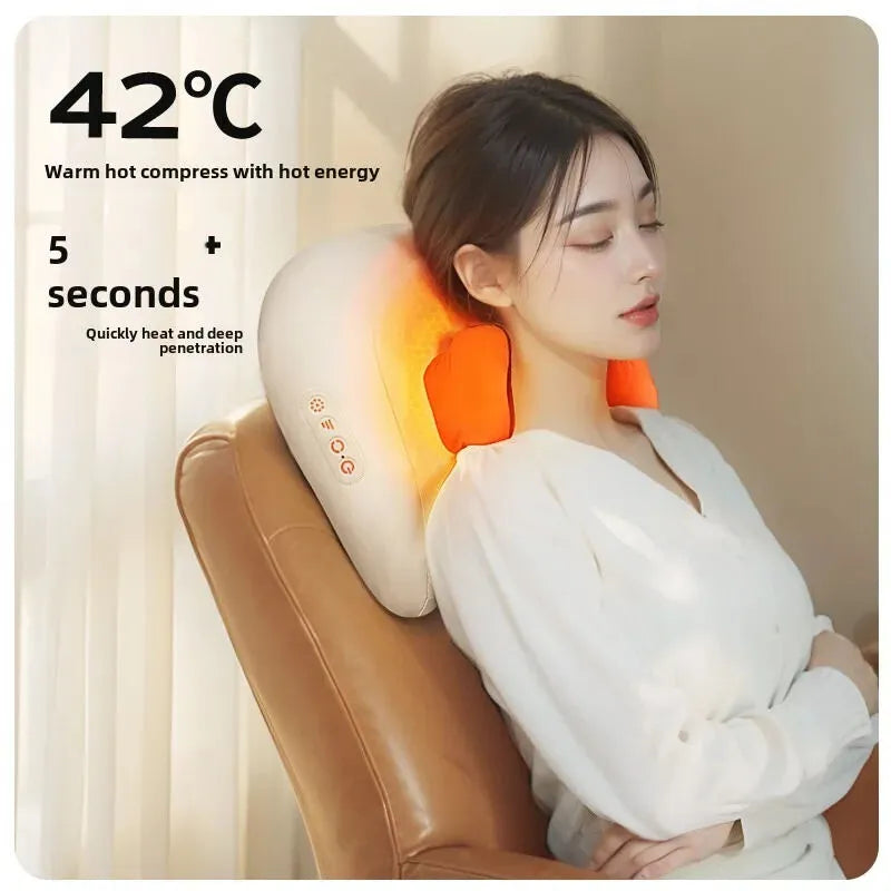 New Magna Trapezius Massage Pillow Pro 42°C heat therapy feature - fast 5-second warm-up for deep muscle relaxation