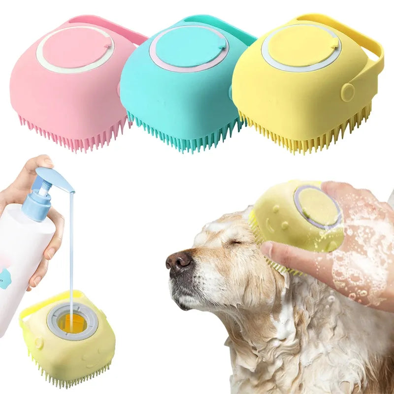 New Magna PawSpa Pro - Soft Silicone Dog Bath Brush with Shampoo Dispenser