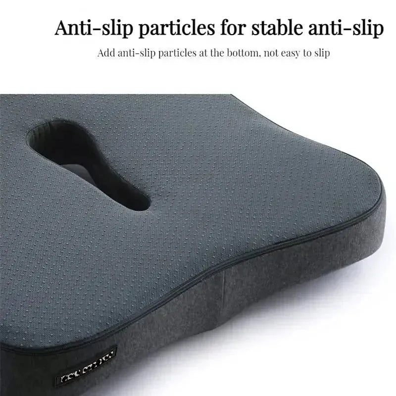 Gray seat cushion with anti-slip particles on a white background