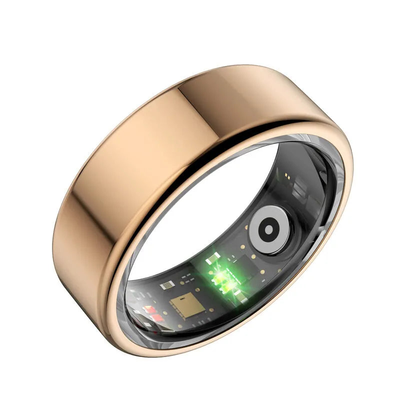 Smart ring with electronic components on a white background