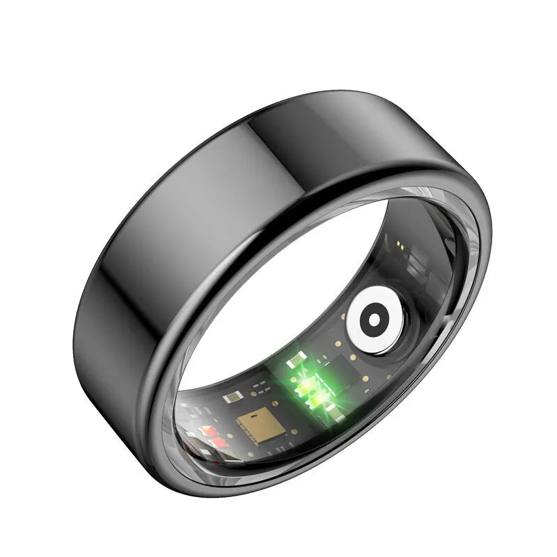 Smart ring with electronic components on a white background