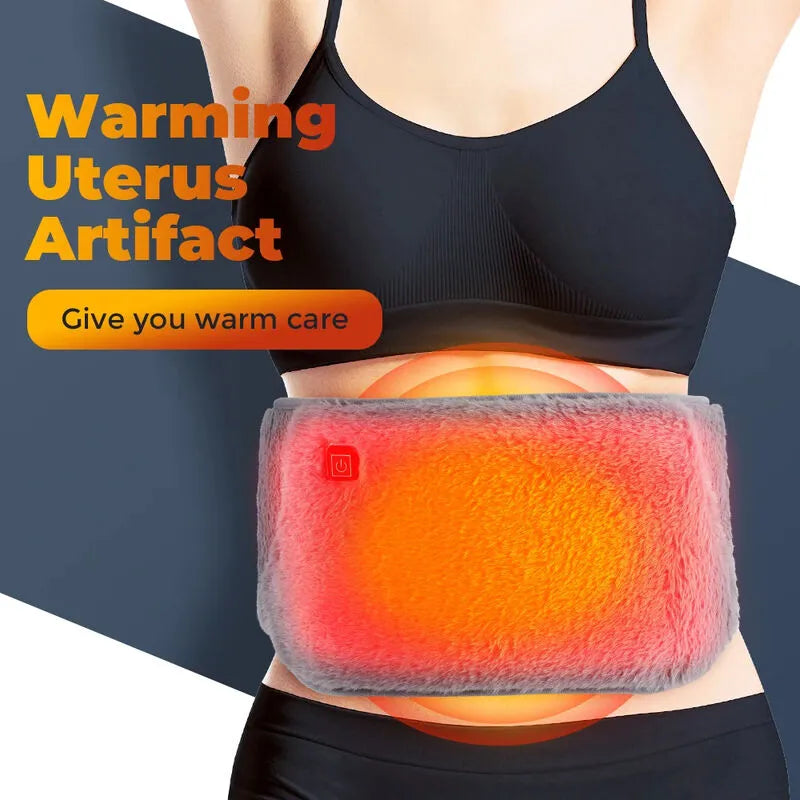 Warming uterus artifact being worn on a person's waist with a gradient background.