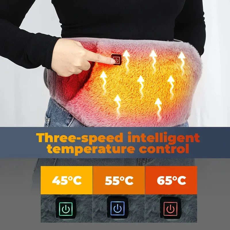 Heated waist pad with temperature control display on a plain background