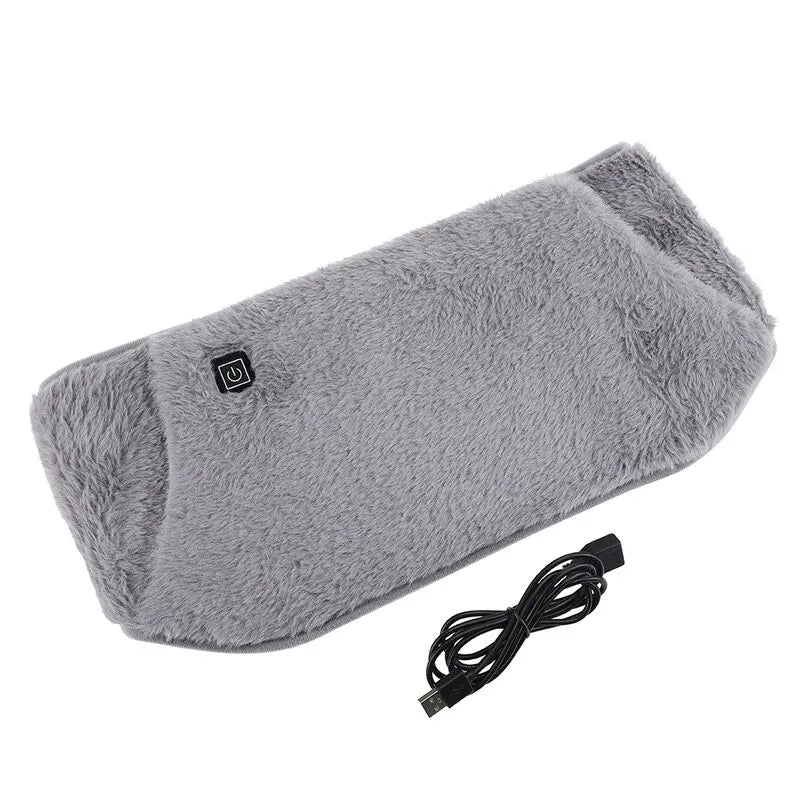 Gray heated blanket with USB cable on a white background